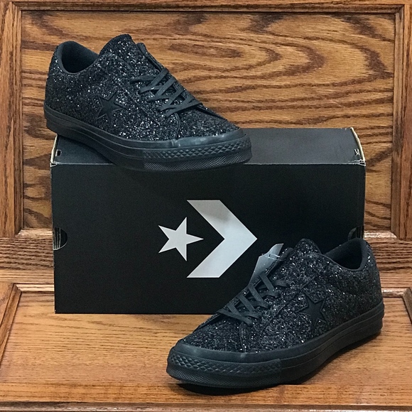 converse one star ox glitter black womens shoes